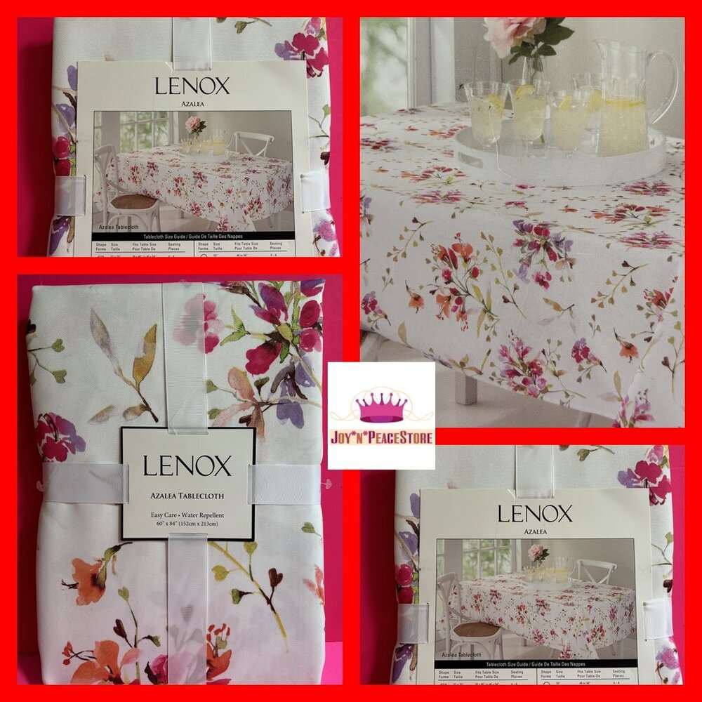 Lenox AZALEA Floral Rectangular Oval Water Repellent Tablecloth Cream 60"x84"